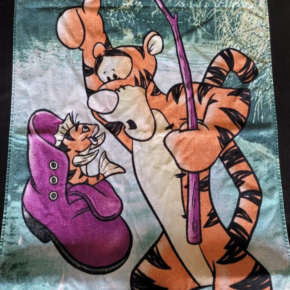 Disney‎ Tigger Beach Towel Kids Green Vintage Fishing 30x54 Cotton